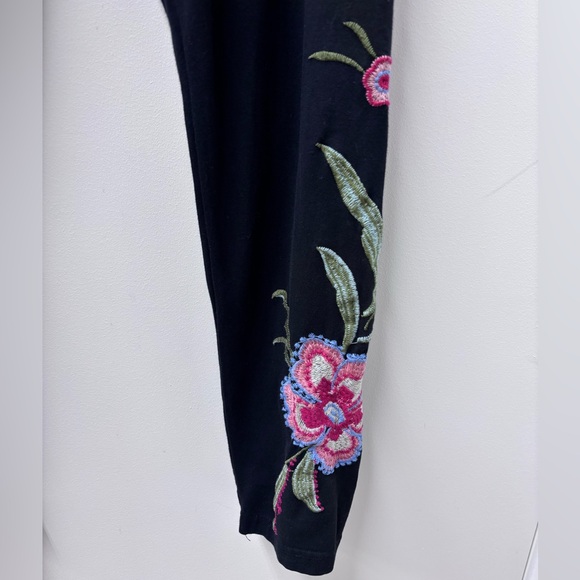 Johnny Was Libbi Black Leggings with Pink Floral Embroidery - Picture 7 of 10